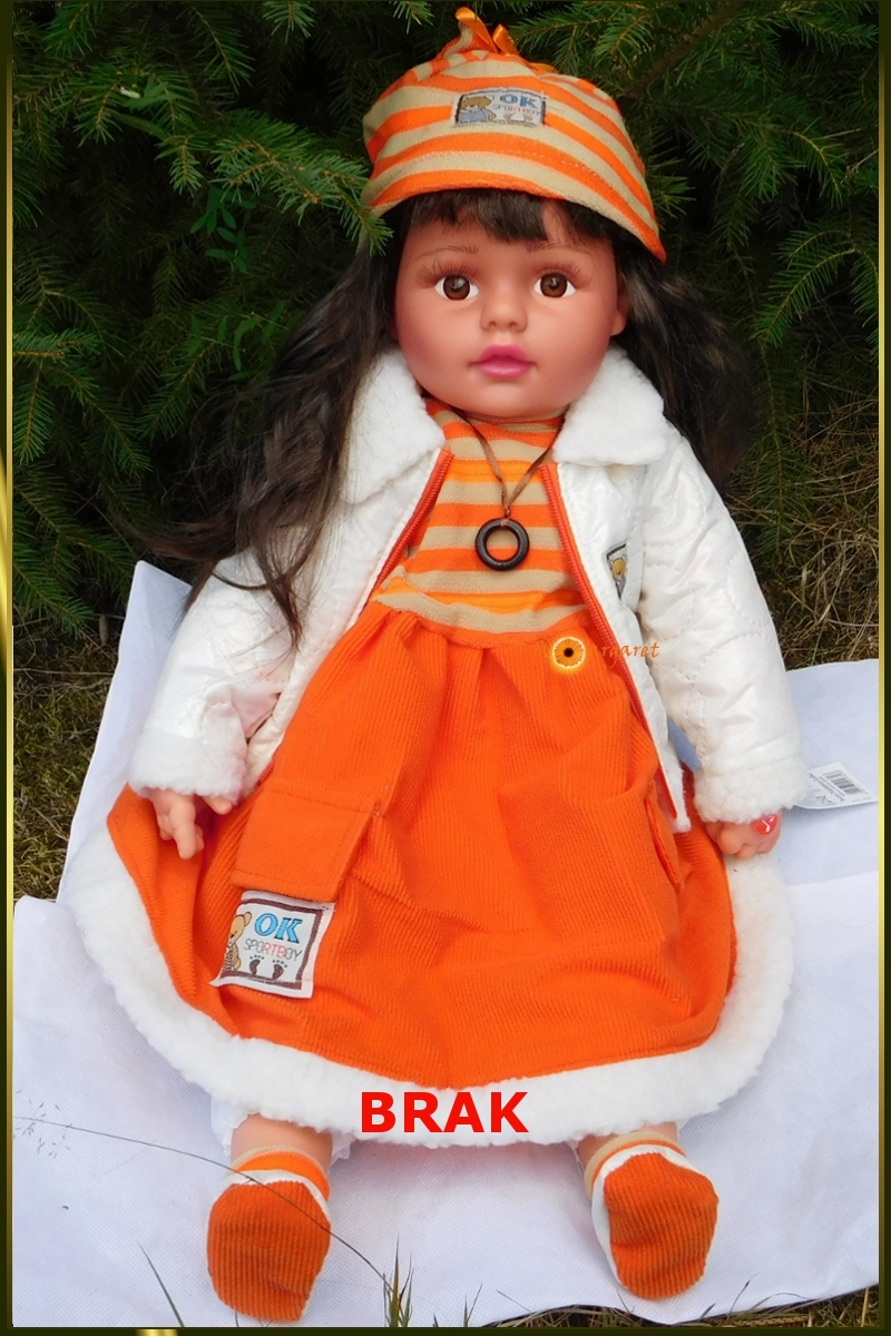 Lalka funkcyjna 60 cm w pomarańczowym płaszczu